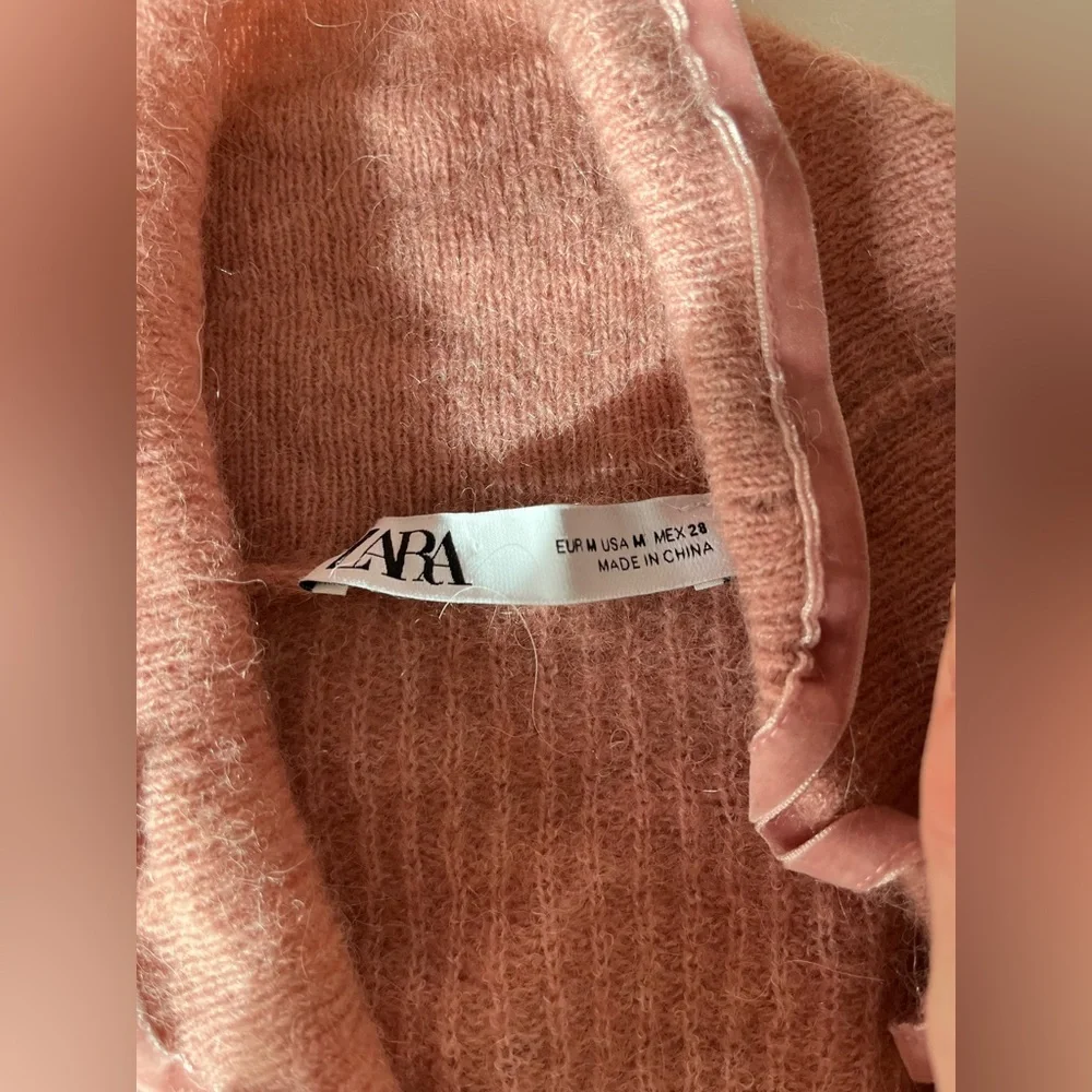 Zara Pink Alpaca Wool Knitted Cardigan Sweater with Velvet Trim Romantic size M - Picture 2 of 7